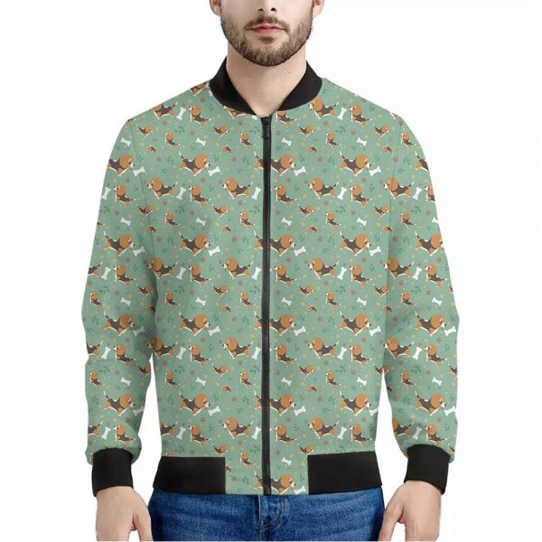 Cute Beagle Puppy Pattern Print Bomber Jacket