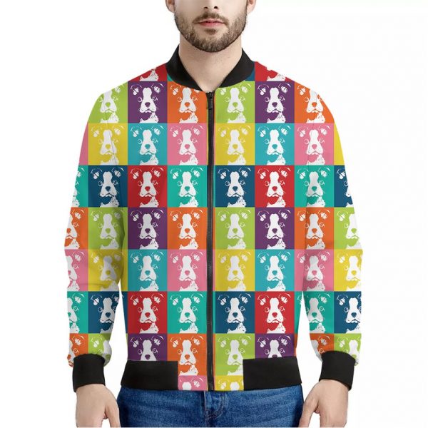 Cute Boston Terrier Faces Print Bomber Jacket