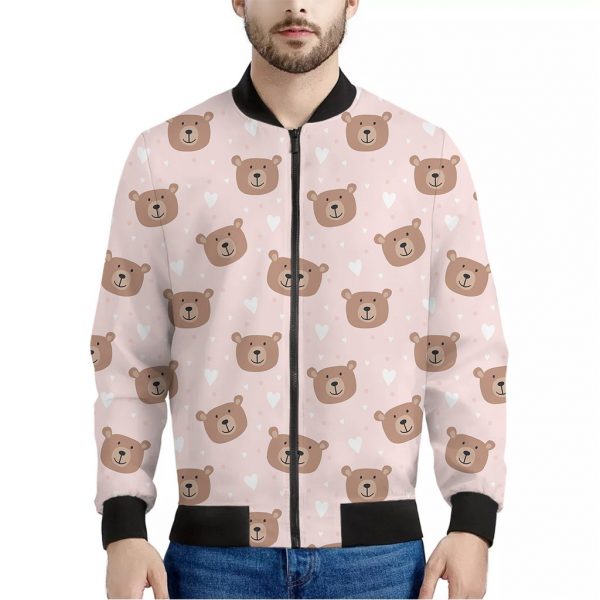 Cute Brown Bear Pattern Print Bomber Jacket