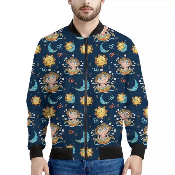 Cute Cartoon Aquarius Pattern Print Bomber Jacket