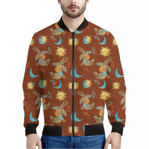 Cute Cartoon Capricorn Pattern Print Bomber Jacket