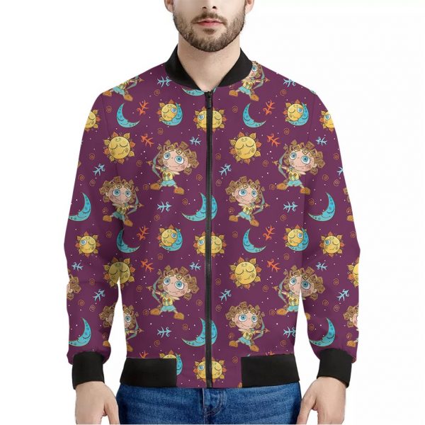 Cute Cartoon Sagittarius Pattern Print Bomber Jacket