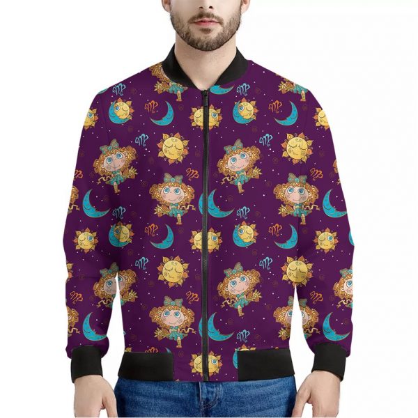 Cute Cartoon Virgo Pattern Print Bomber Jacket