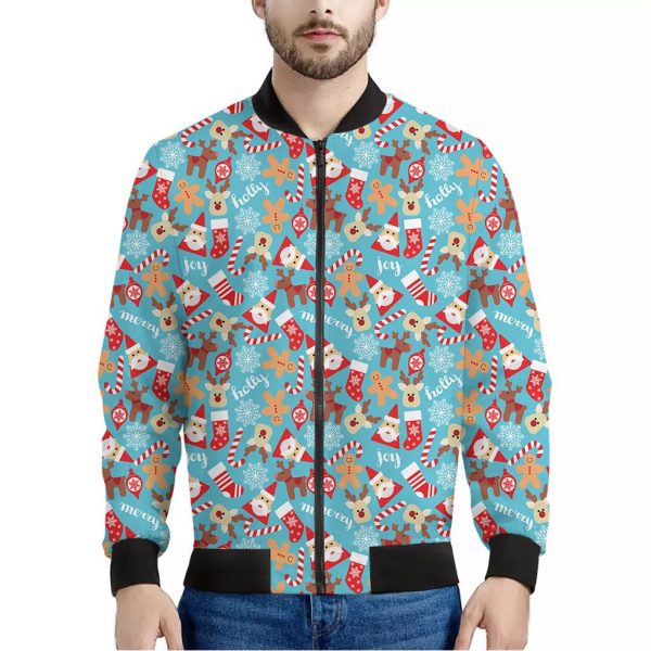 Cute Christmas Elements Pattern Print Bomber Jacket