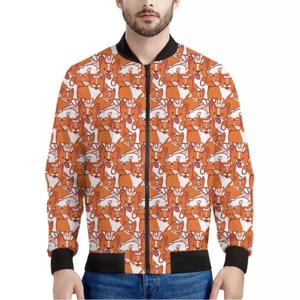 Cute Corgi Pattern Print Bomber Jacket