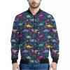 Cute Dino Floral Pattern Print Bomber Jacket