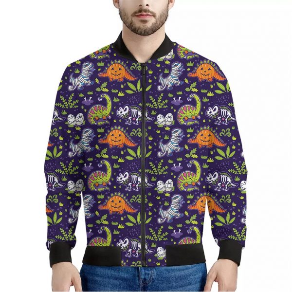 Cute Dino Halloween Pattern Print Bomber Jacket