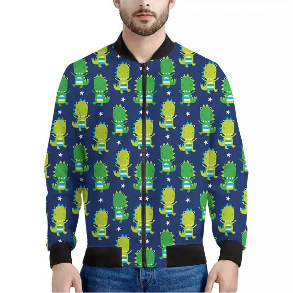 Cute Dino T-Rex Pattern Print Bomber Jacket