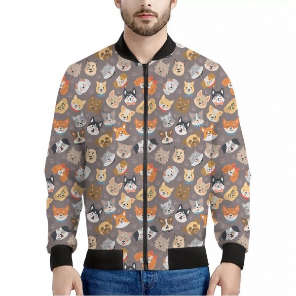 Cute Dog Emoji Pattern Print Bomber Jacket