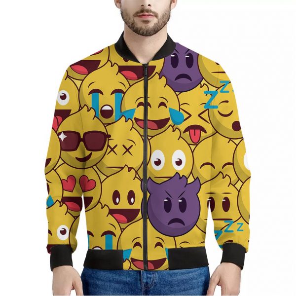 Cute Emoji Pattern Print Bomber Jacket