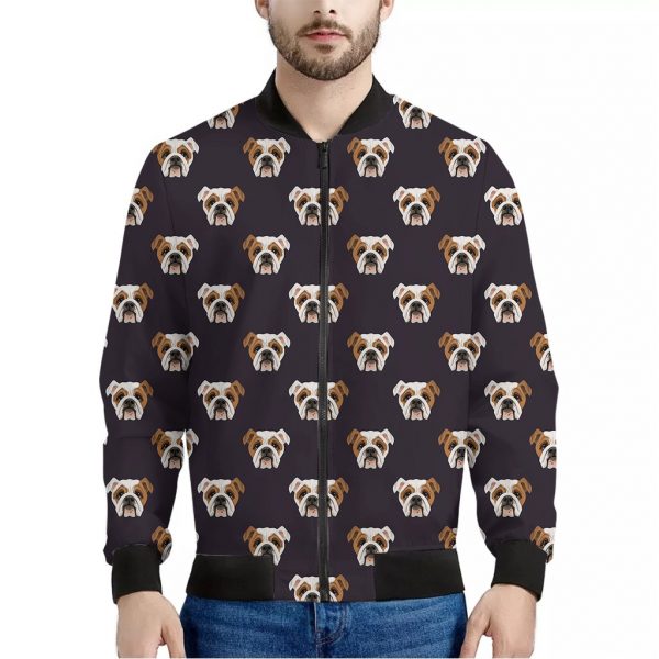 Cute English Bulldog Pattern Print Bomber Jacket