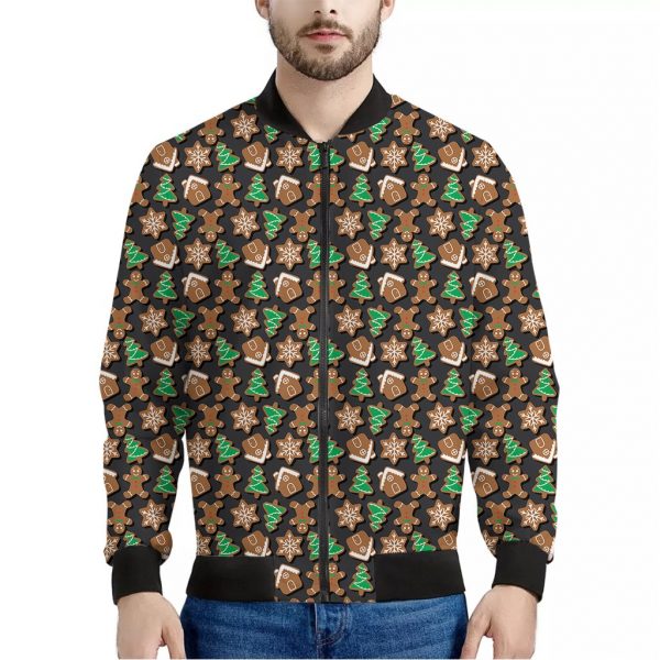 Cute Gingerbread Pattern Print Bomber Jacket