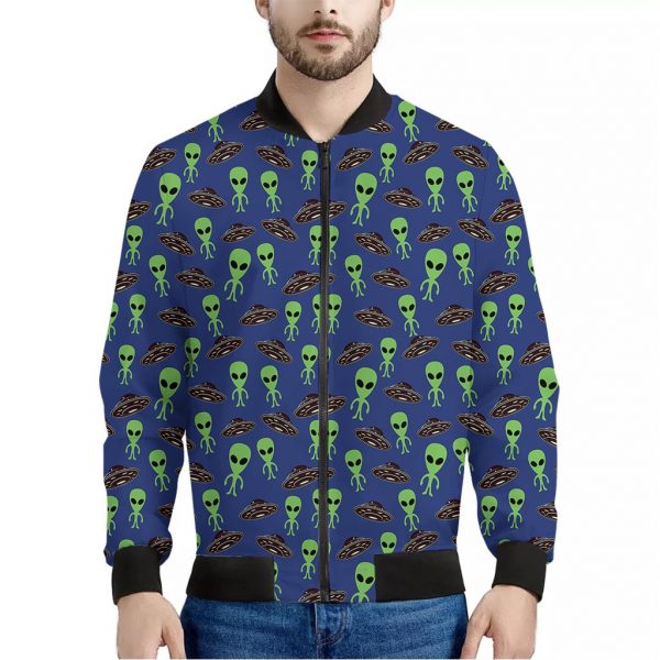 Cute Green Alien UFO Print Bomber Jacket