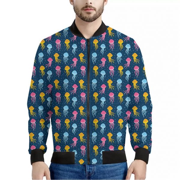 Cute Jellyfish Pattern Print Bomber Jacket