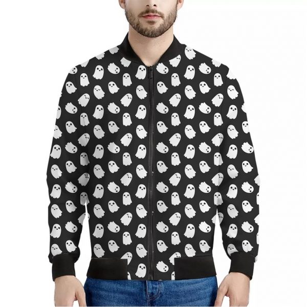 Cute Little Ghost Pattern Print Bomber Jacket