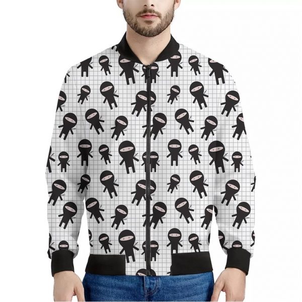 Cute Ninja Pattern Print Bomber Jacket