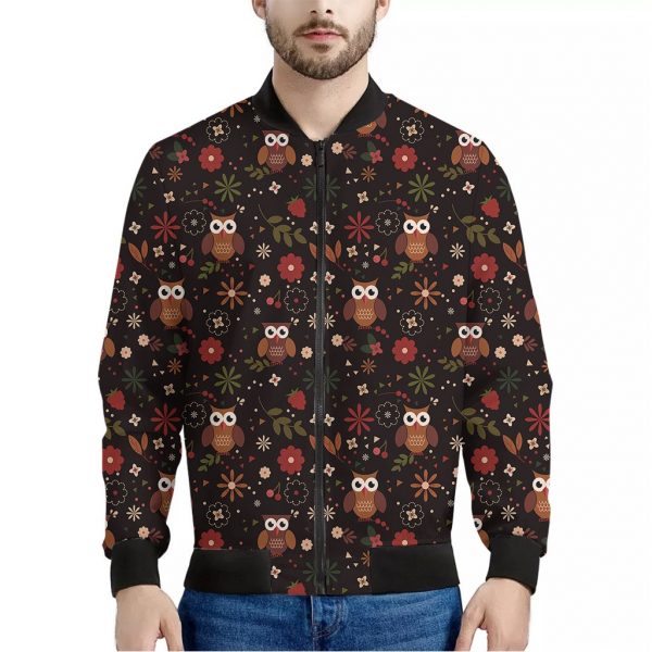 Cute Owl Print Bomber Jacket