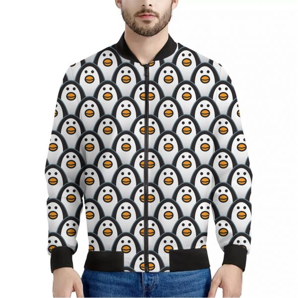 Cute Penguin Face Pattern Print Bomber Jacket