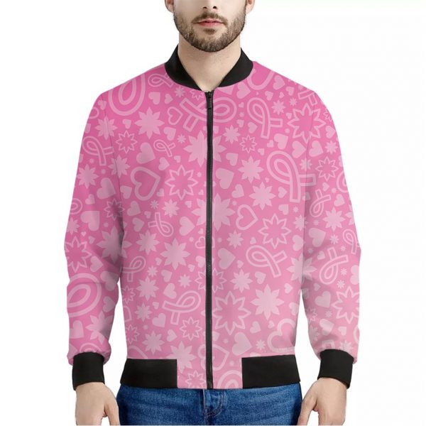 Cute Pink Breast Cancer Pattern Print Bomber Jacket