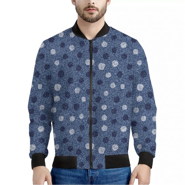 Cute Polka Dot Denim Jeans Pattern Print Bomber Jacket