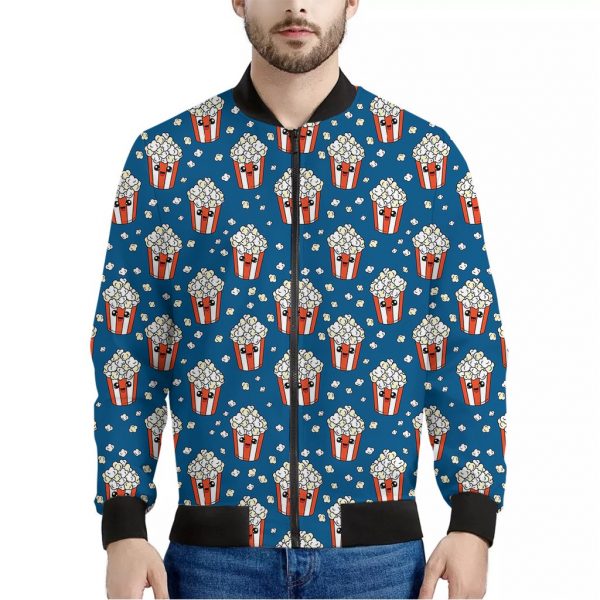 Cute Popcorn Box Pattern Print Bomber Jacket