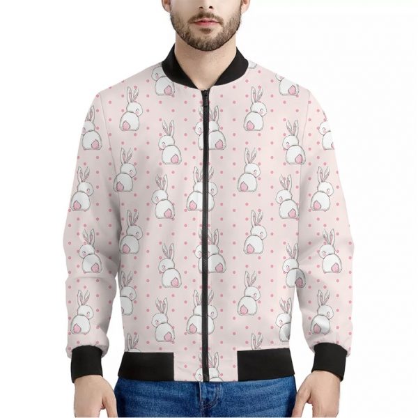 Cute Rabbit Pattern Print Bomber Jacket