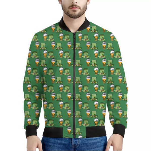 Cute Shamrock Saint Patrick's Day Print Bomber Jacket