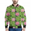 Cute Water Lily Pattern Print Bomber Jacket