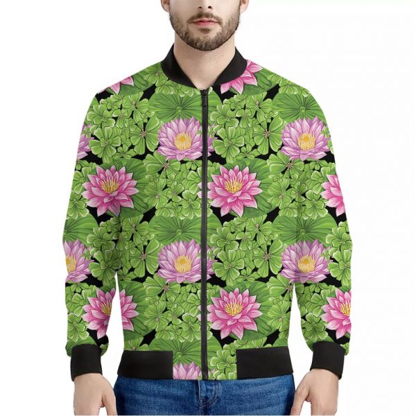 Cute Water Lily Pattern Print Bomber Jacket