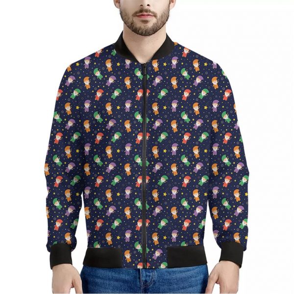 Cute Wizard Pattern Print Bomber Jacket