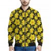 Daffodil And Mimosa Pattern Print Bomber Jacket