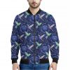 Dark Blue Floral Hummingbird Print Bomber Jacket