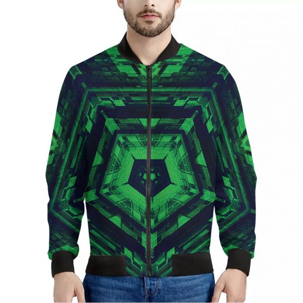 Dark Green Kaleidoscope Print Bomber Jacket