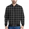 Dark Grey And Black Buffalo Check Print Bomber Jacket