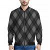 Dark Grey Argyle Pattern Print Bomber Jacket