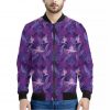 Dark Purple Hawaiian Tropical Print Bomber Jacket