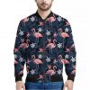 Dark Tropical Flamingo Pattern Print Bomber Jacket