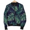 Dark Tropical Palm Leaf Pattern Print Bomber Jacket