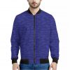 Deep Blue Knitted Pattern Print Bomber Jacket