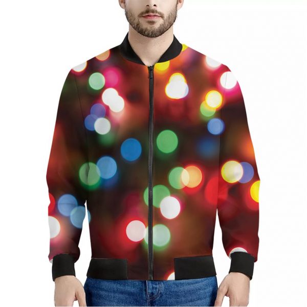 Defocused Christmas Lights Print Bomber Jacket