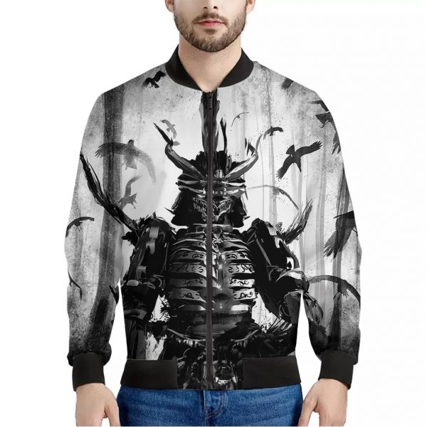 Demon Samurai Print Bomber Jacket