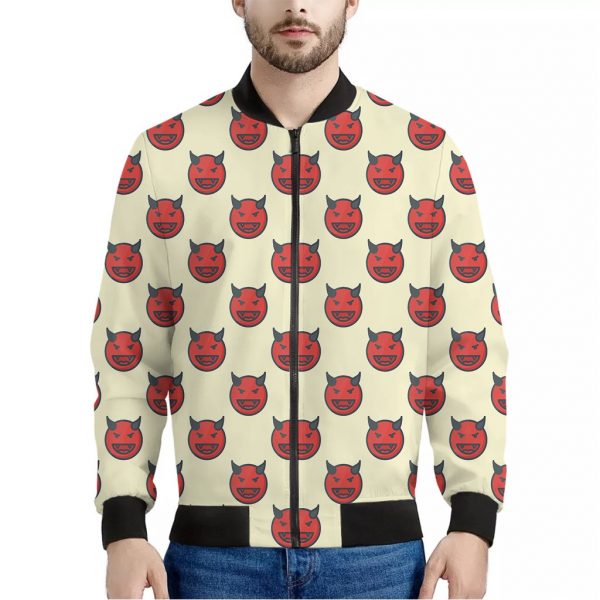 Devil Emoji Pattern Print Bomber Jacket