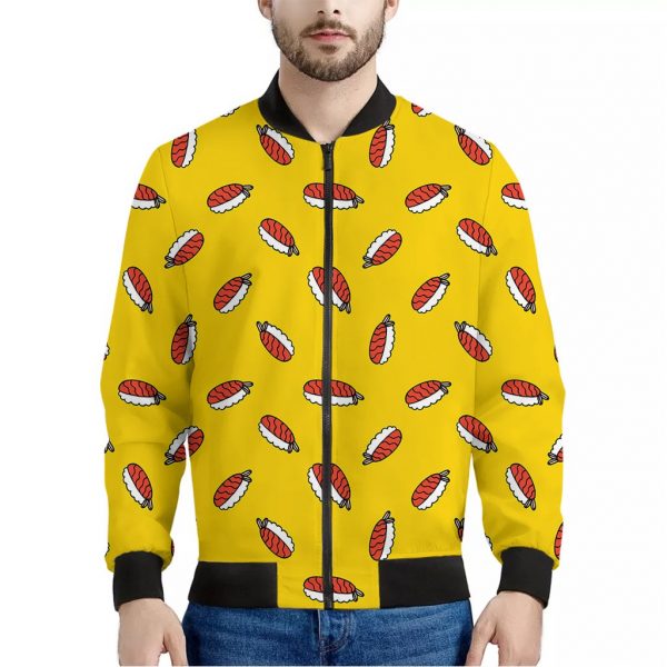 Doodle Japanese Sushi Pattern Print Bomber Jacket