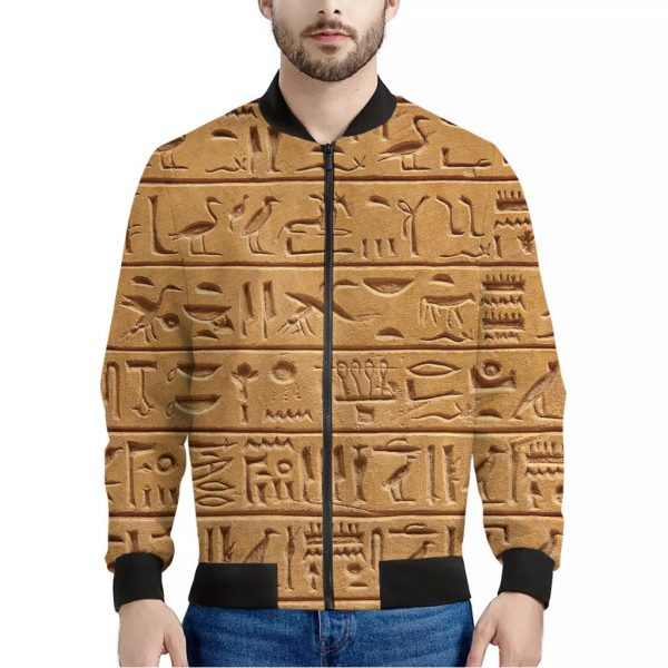 Egyptian Hieroglyphs Print Bomber Jacket