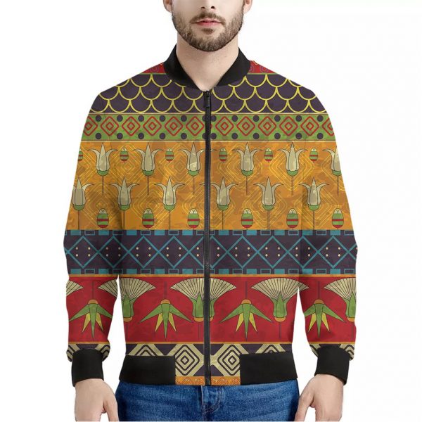 Egyptian Tribal Pattern Print Bomber Jacket