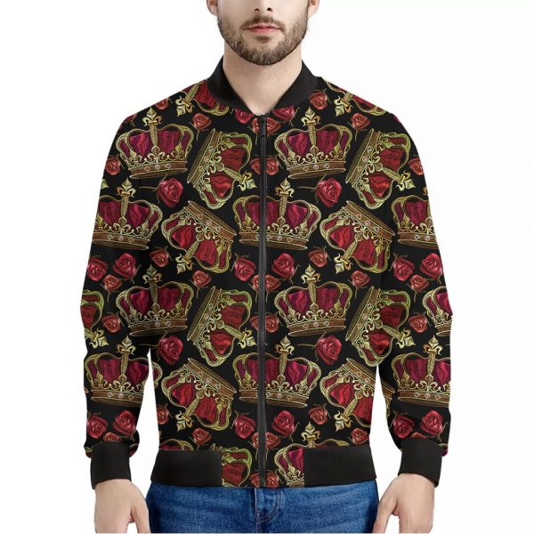Embroidery Crown Pattern Print Bomber Jacket