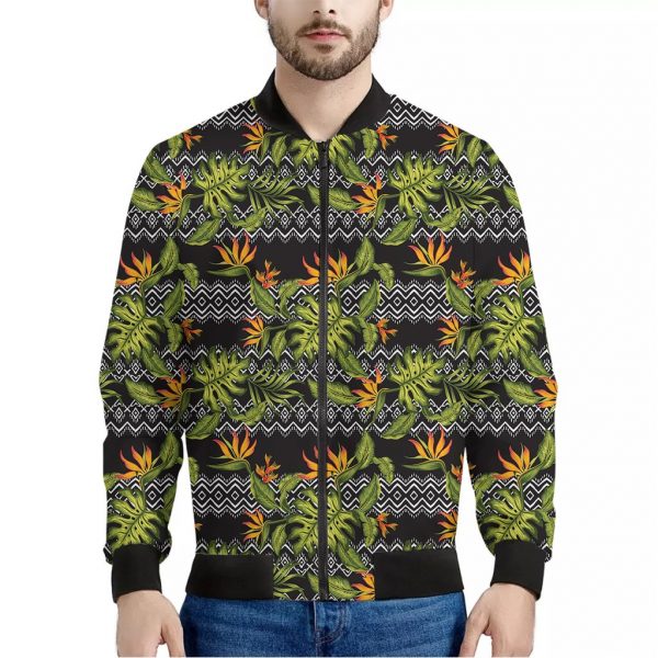 Ethnic Bird Of Paradise Pattern Print Bomber Jacket
