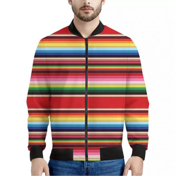 Ethnic Mexican Blanket Stripe Print Bomber Jacket