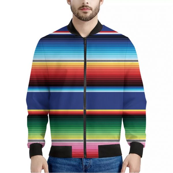 Ethnic Mexican Serape Pattern Print Bomber Jacket