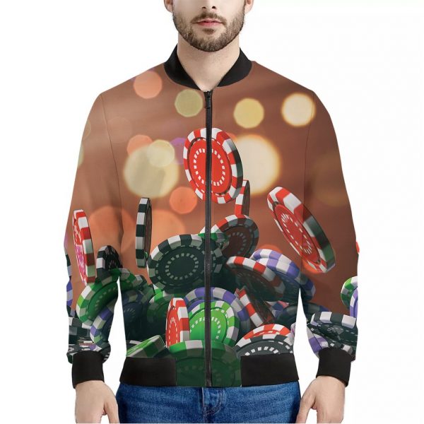 Falling Poker Chips Print Bomber Jacket